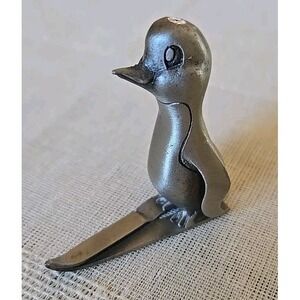 Penguin Skiing Hudson Pewter Miniature Metal Art Signed Figurine Paperweight VTG